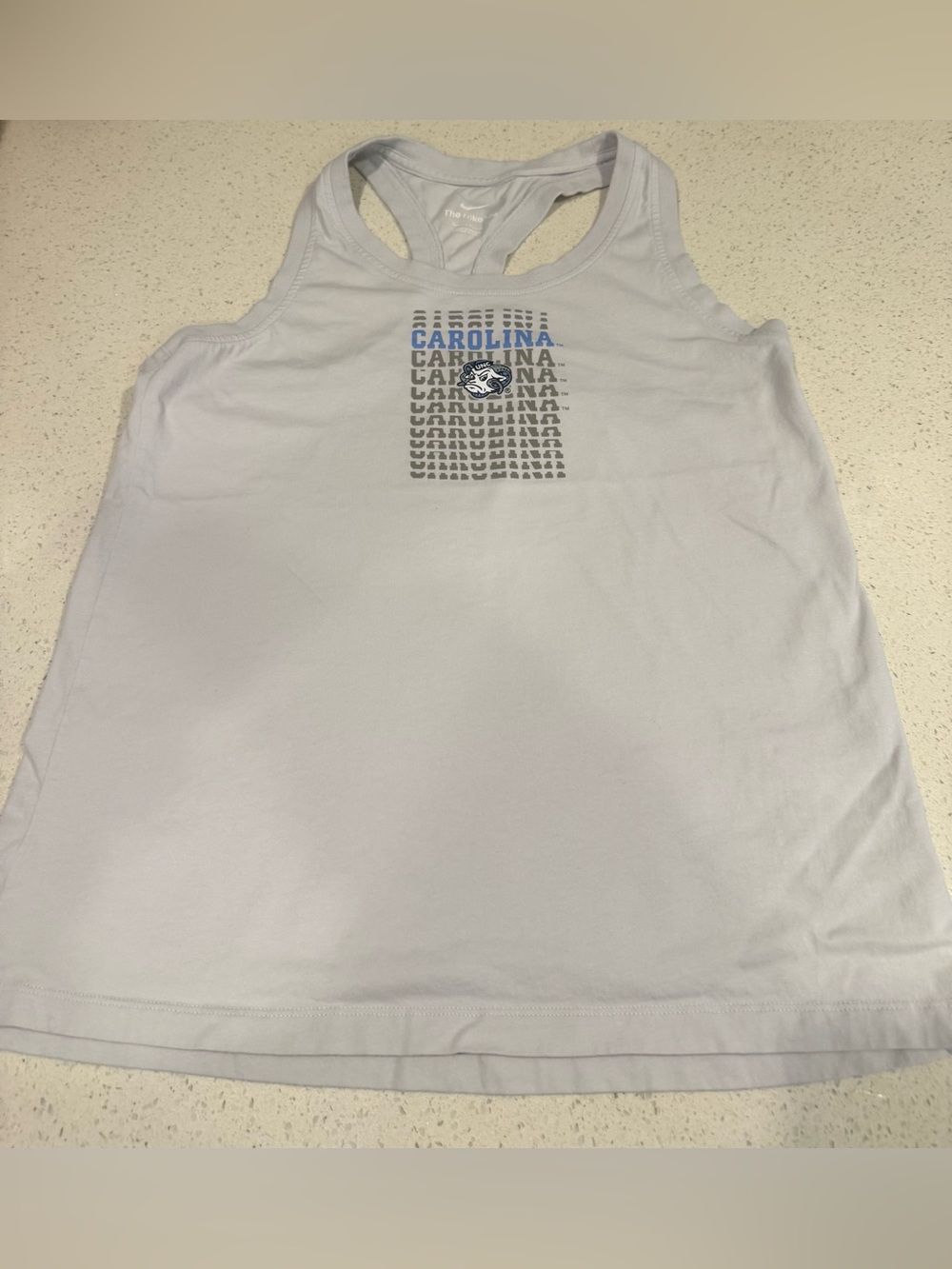 Nike Women’s Light Gray Racerback Tank with Blue Carolina Print